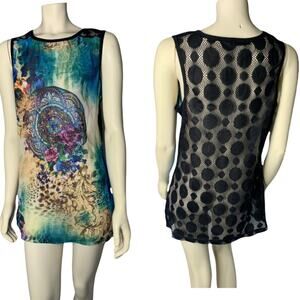 Bacci Medium colorful print sleeveless mini dress sheer mesh back